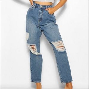 NWT boohoo high rise distressed dad jeans